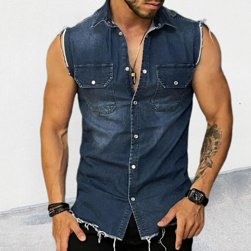 Men's Sleeveless Denim Shirt - Hip Hop Style, Muscle Fit