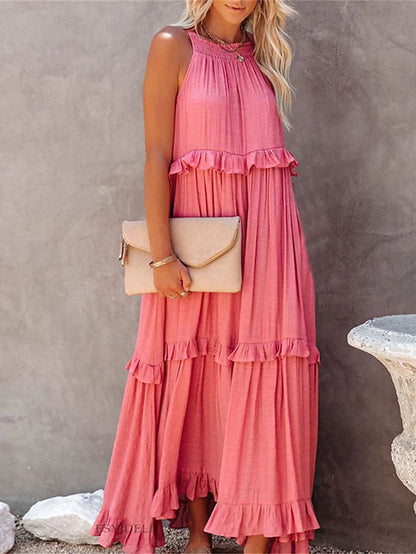 Elegant Ruffle Long Beach Dress - Summer Collection