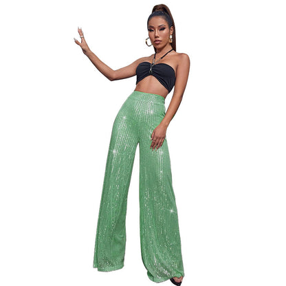 High-Waisted Sequin Wide-Leg Pants - Fashionable Loose Drape Summer Trousers