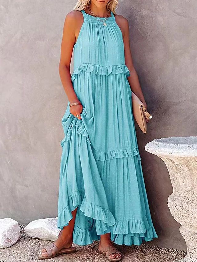 Elegant Ruffle Long Beach Dress - Summer Collection