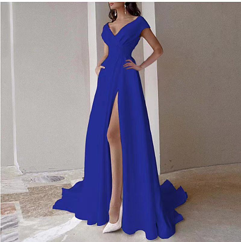 Elegant Wrap Ruffle Long Evening Dress - Solid Color Mid-Rise Temperament Skirt