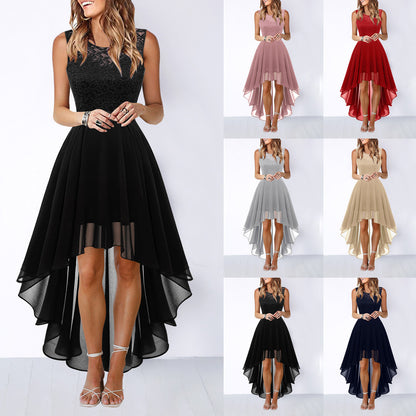 Elegant Lace Stitching Big Swing Chiffon Evening Dress for Women