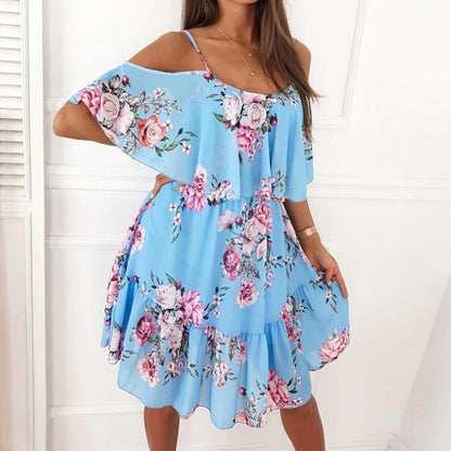 Elegant Chiffon Off-the-Shoulder Floral Dress - Summer Collection