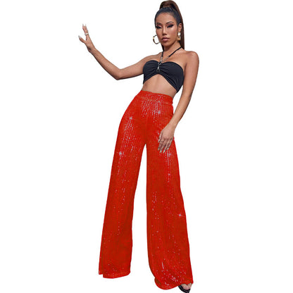 High-Waisted Sequin Wide-Leg Pants - Fashionable Loose Drape Summer Trousers