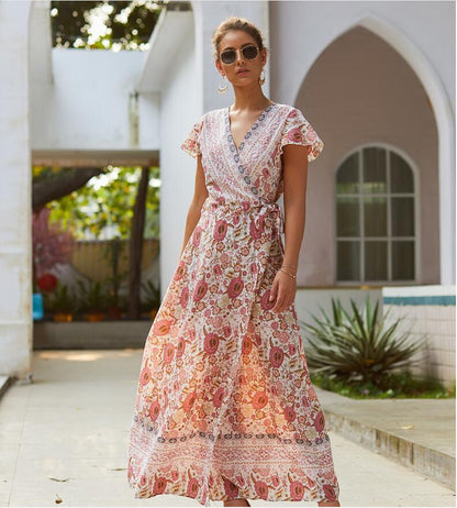 Elegant Floral V-Neck Maxi Dress - Spring Collection