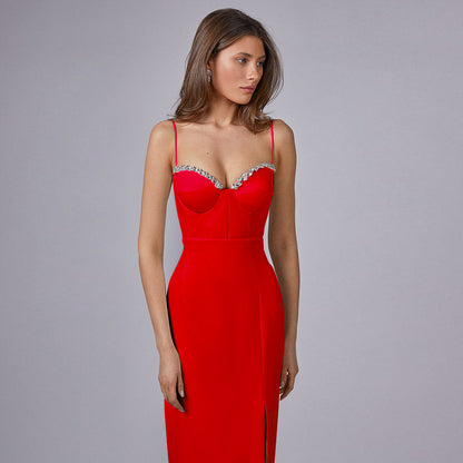 Elegant Rhinestone Spaghetti Strap Bandage Dress  Perfect for Parties and Elegant Events