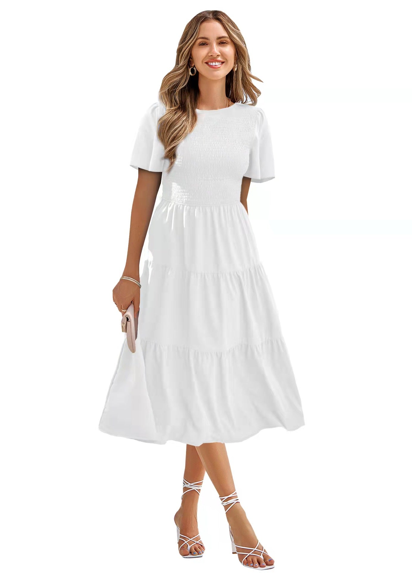 Spring and Summer Cinched Waist Slim Big Swing Dress - Holiday Midi Dress