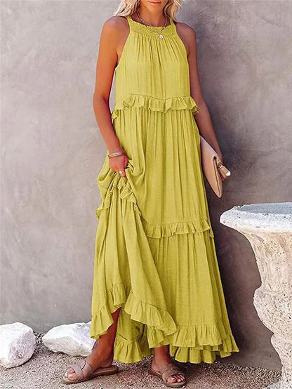 Elegant Ruffle Long Beach Dress - Summer Collection