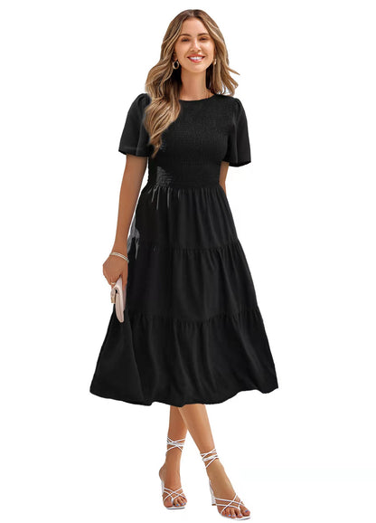 Spring and Summer Cinched Waist Slim Big Swing Dress - Holiday Midi Dress