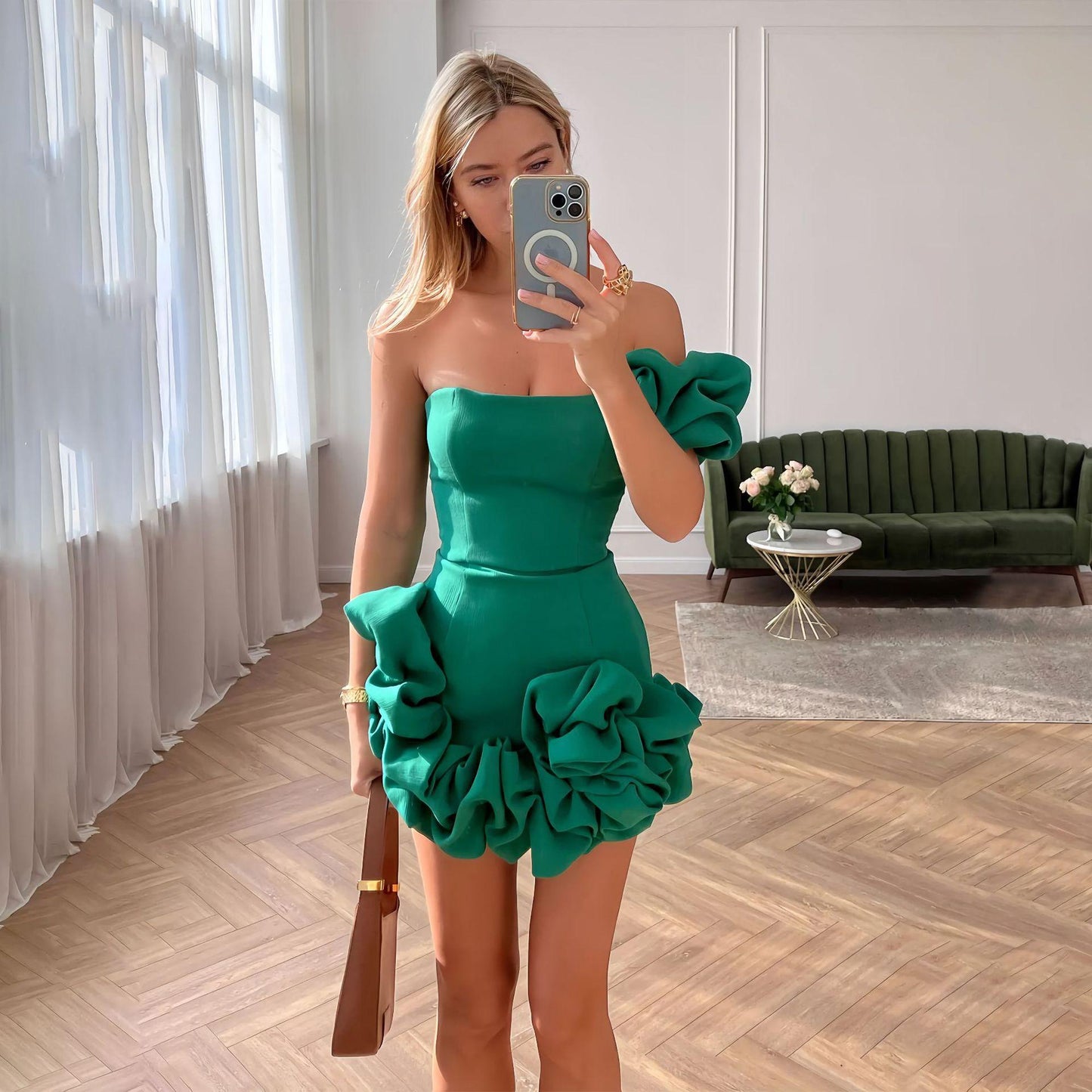 Elegant One-Shoulder Ruffled Mini Dress - Summer Collection