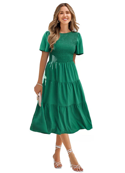 Spring and Summer Cinched Waist Slim Big Swing Dress - Holiday Midi Dress