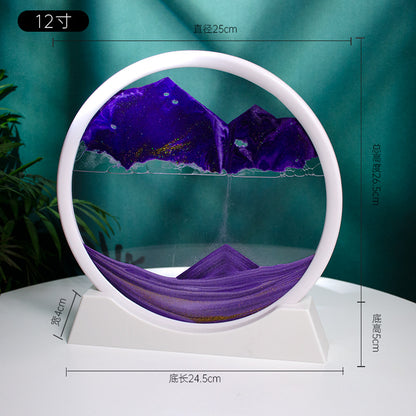 Blue and white 3D sand art in a modern circular frame, suitable for offices or living rooms