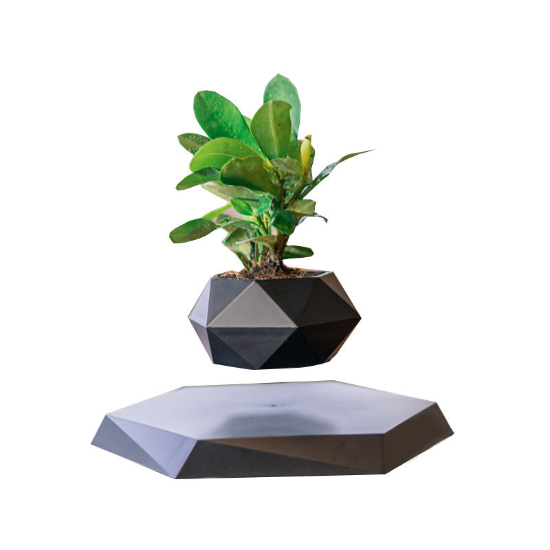 Stylish black magnetic floating flower pot for desk or indoor decoration