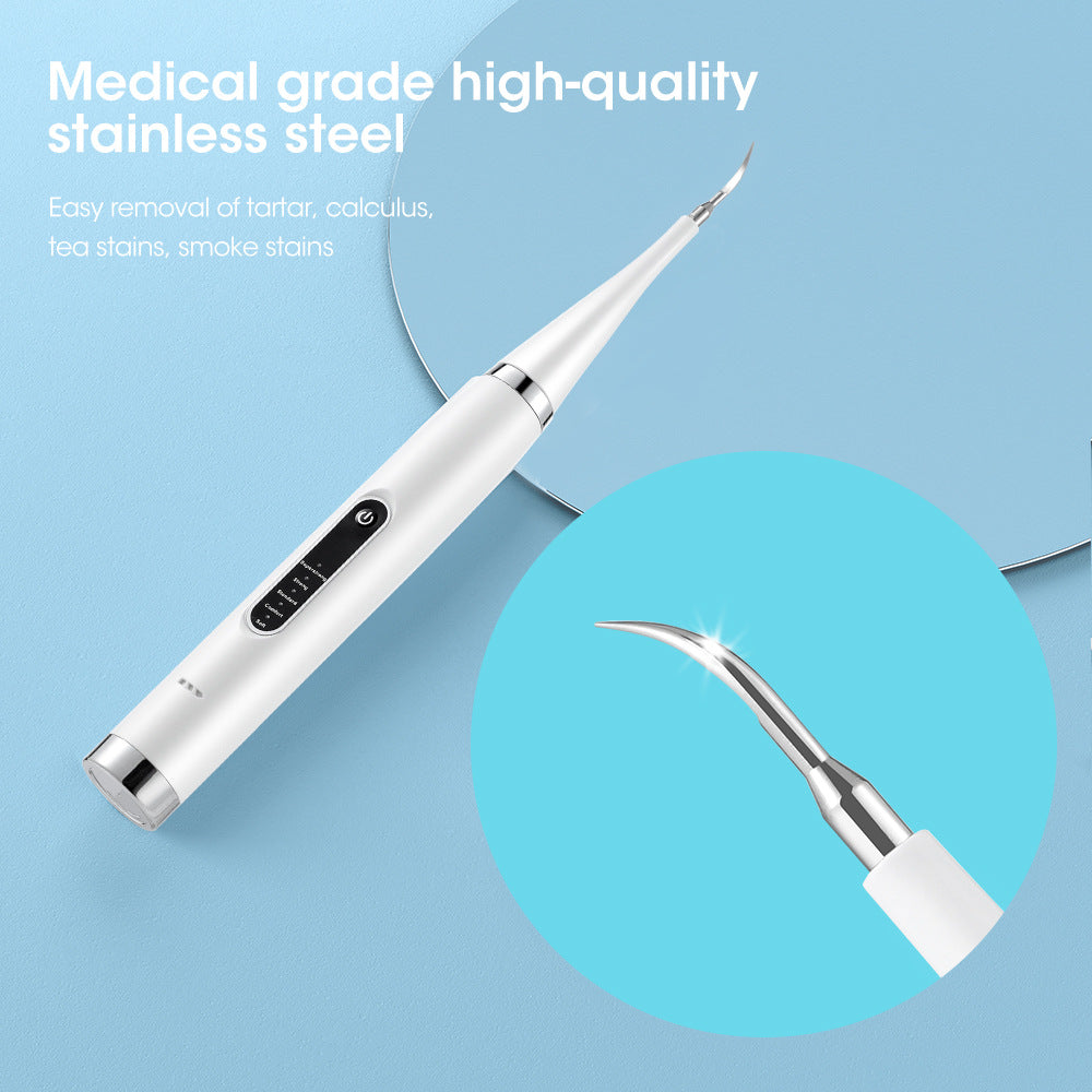 Dental scaler with a medical-grade stainless steel tip, designed to remove tartar, stains, and plaque safely and effectively